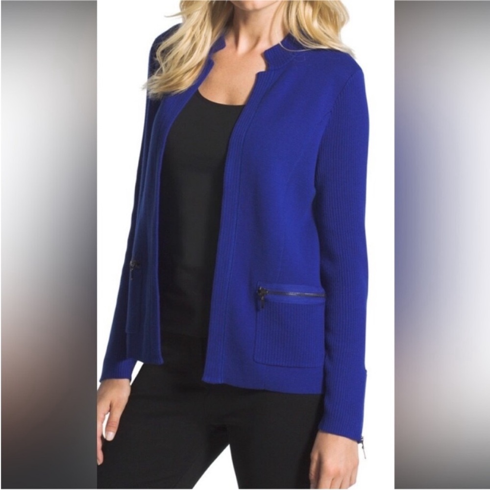 Chico's Royal Blue Women's Blazer style cardigan sweater EUC small/ medium.